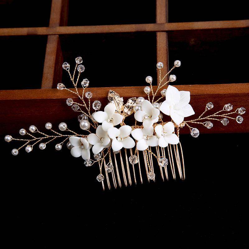 Bridal accessories Gold leaf hair up hair comb Handmade rhinestone headdress flower comb 698449649574 - COCOMELODY